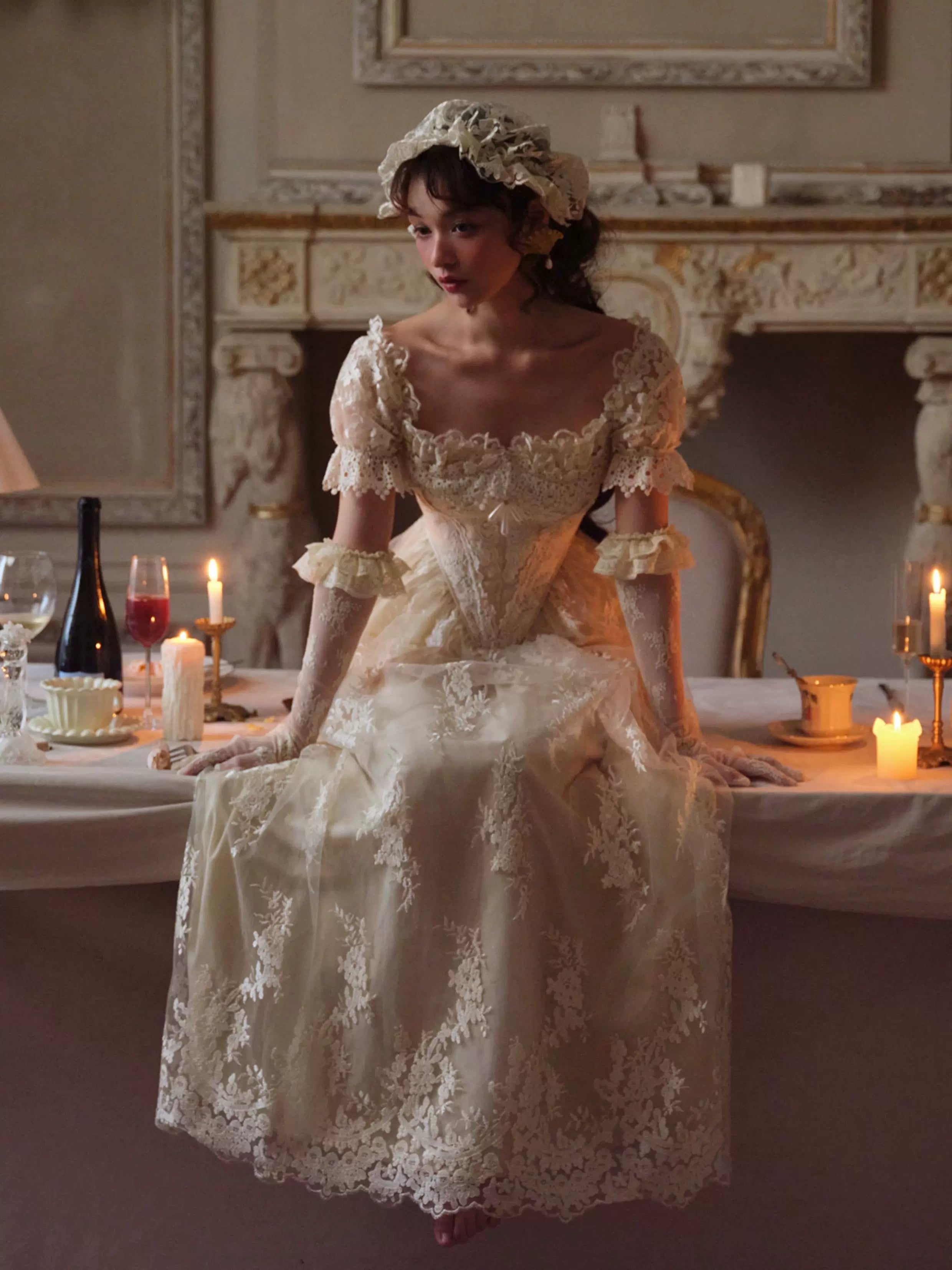 Vintage Court Lace Corset Gown Dress