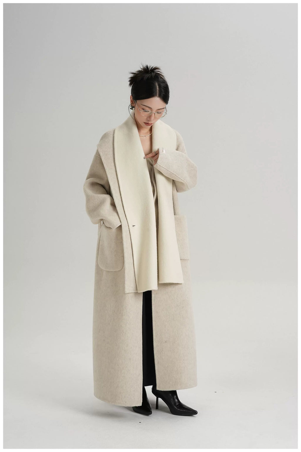 Two-Tone Double-Faced Wool Long Coat
