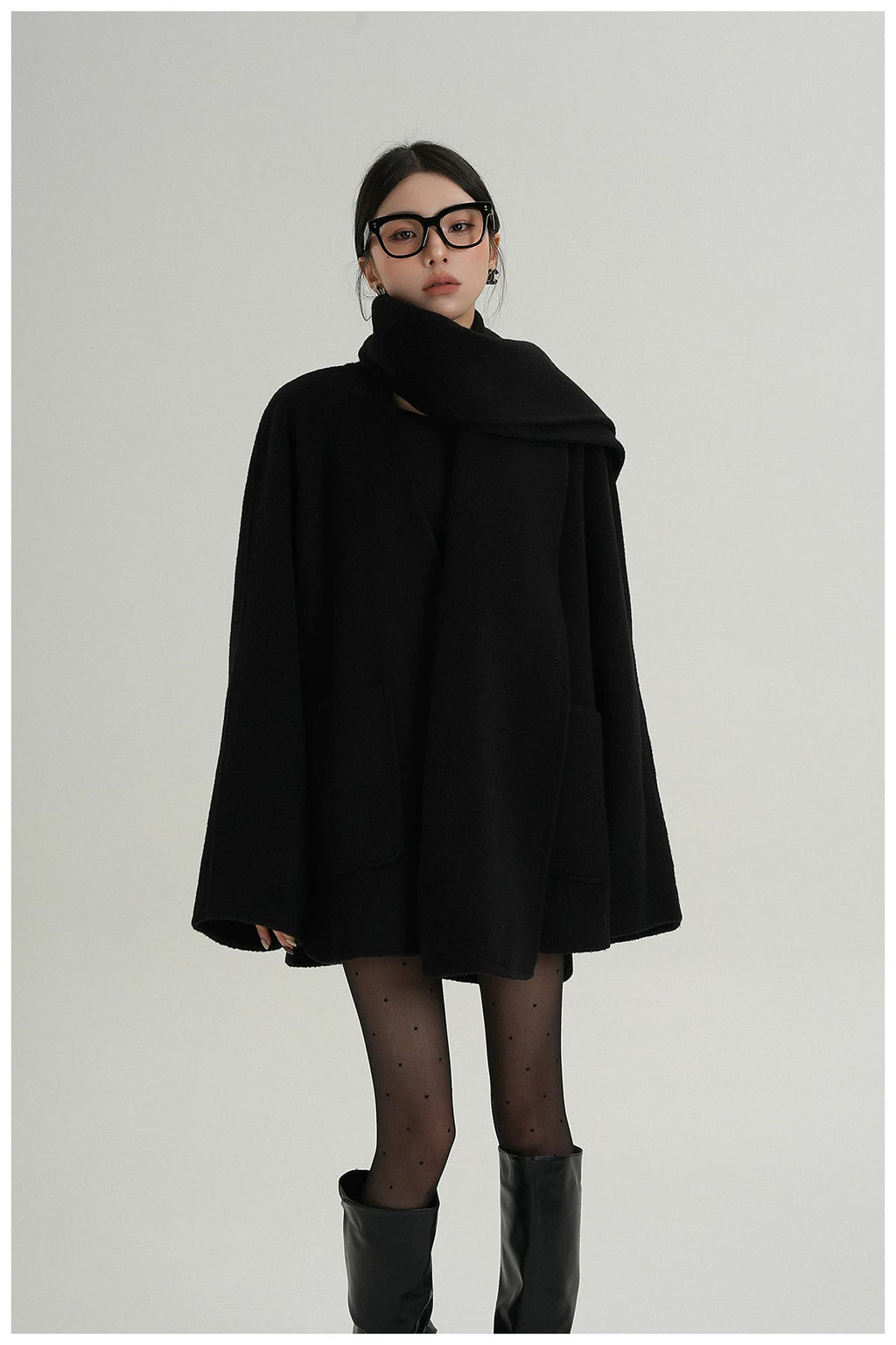 Scarf-Detail Cropped Wool Jacket