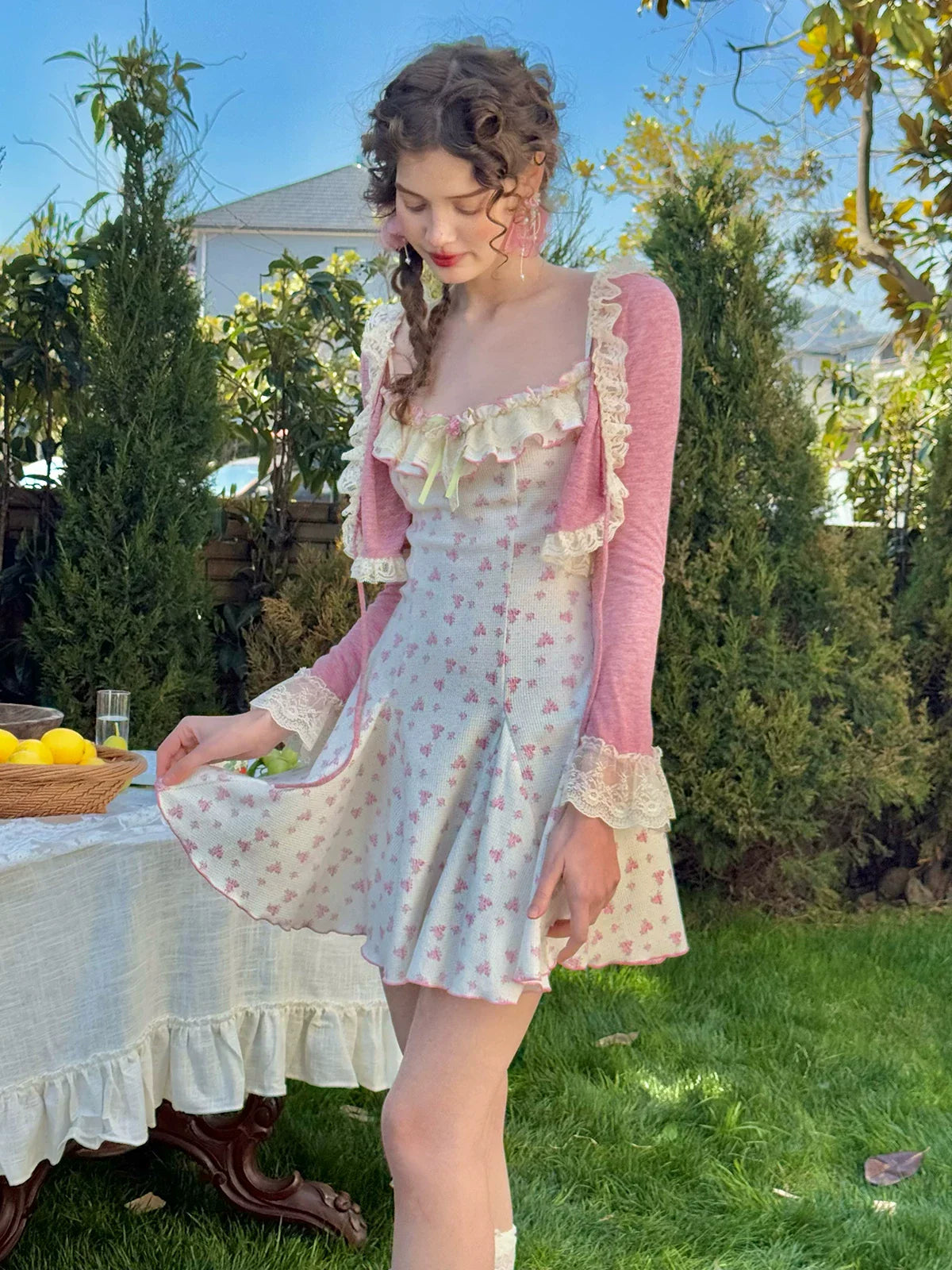 Rose Petite Florist Knit Dress & Cardigan Set