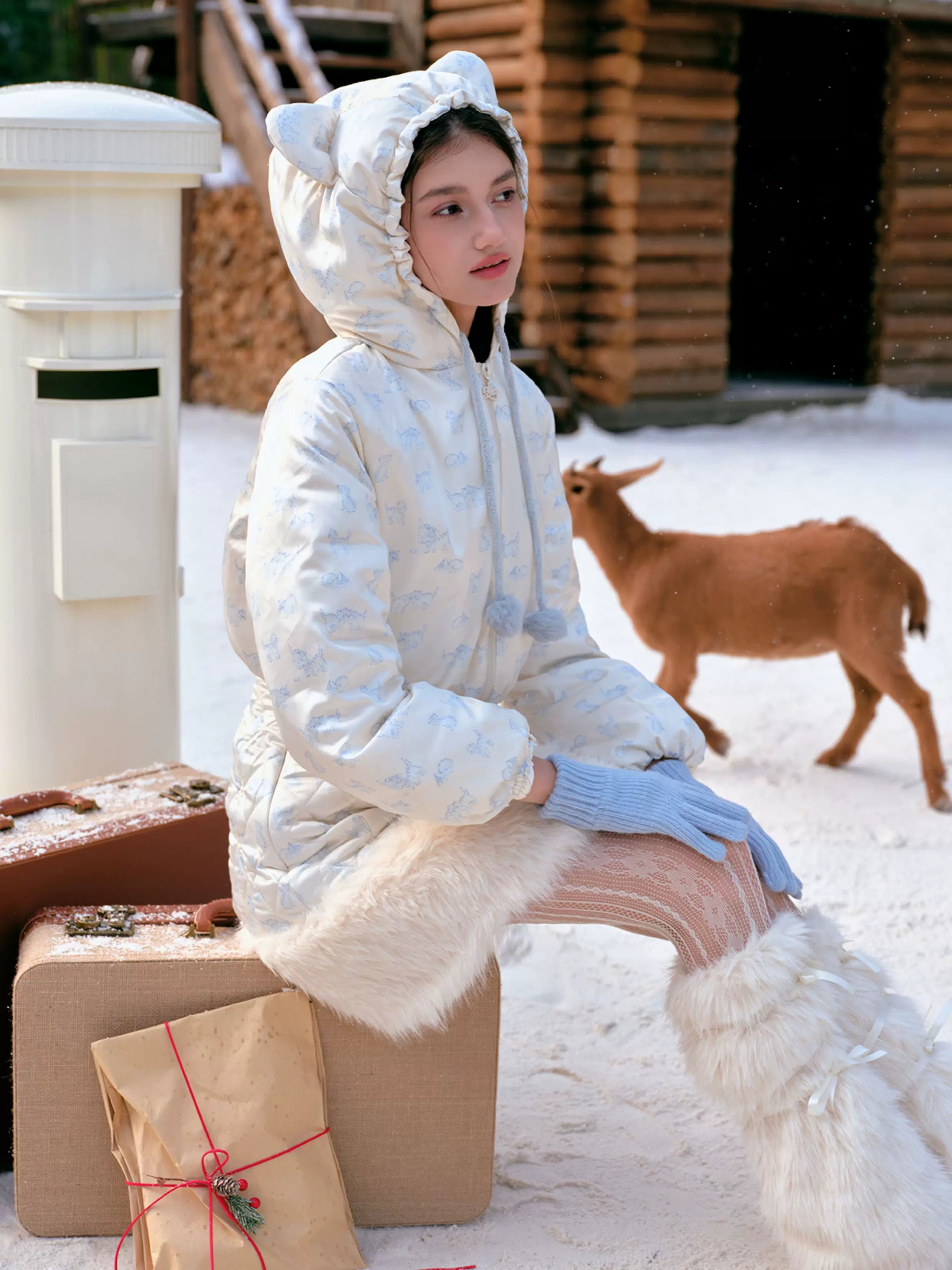 French Sweet Quilted Down Dress & Jacket Set