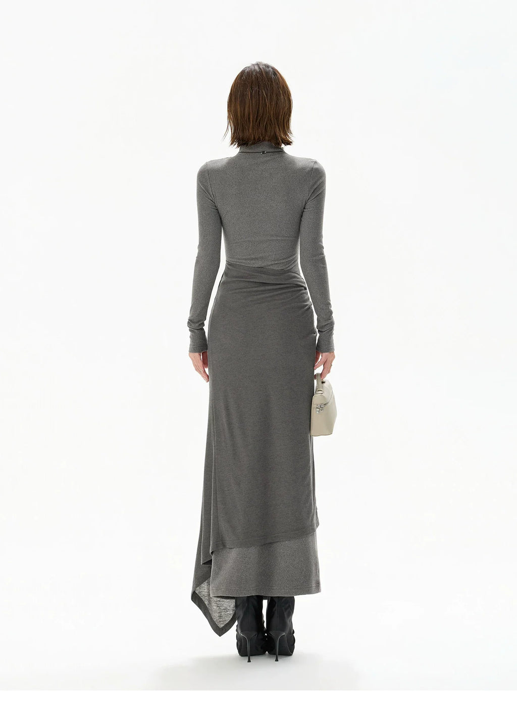 Half-High Neck Tie-Detail Knit Maxi Dress