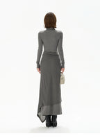 Half-High Neck Tie-Detail Knit Maxi Dress