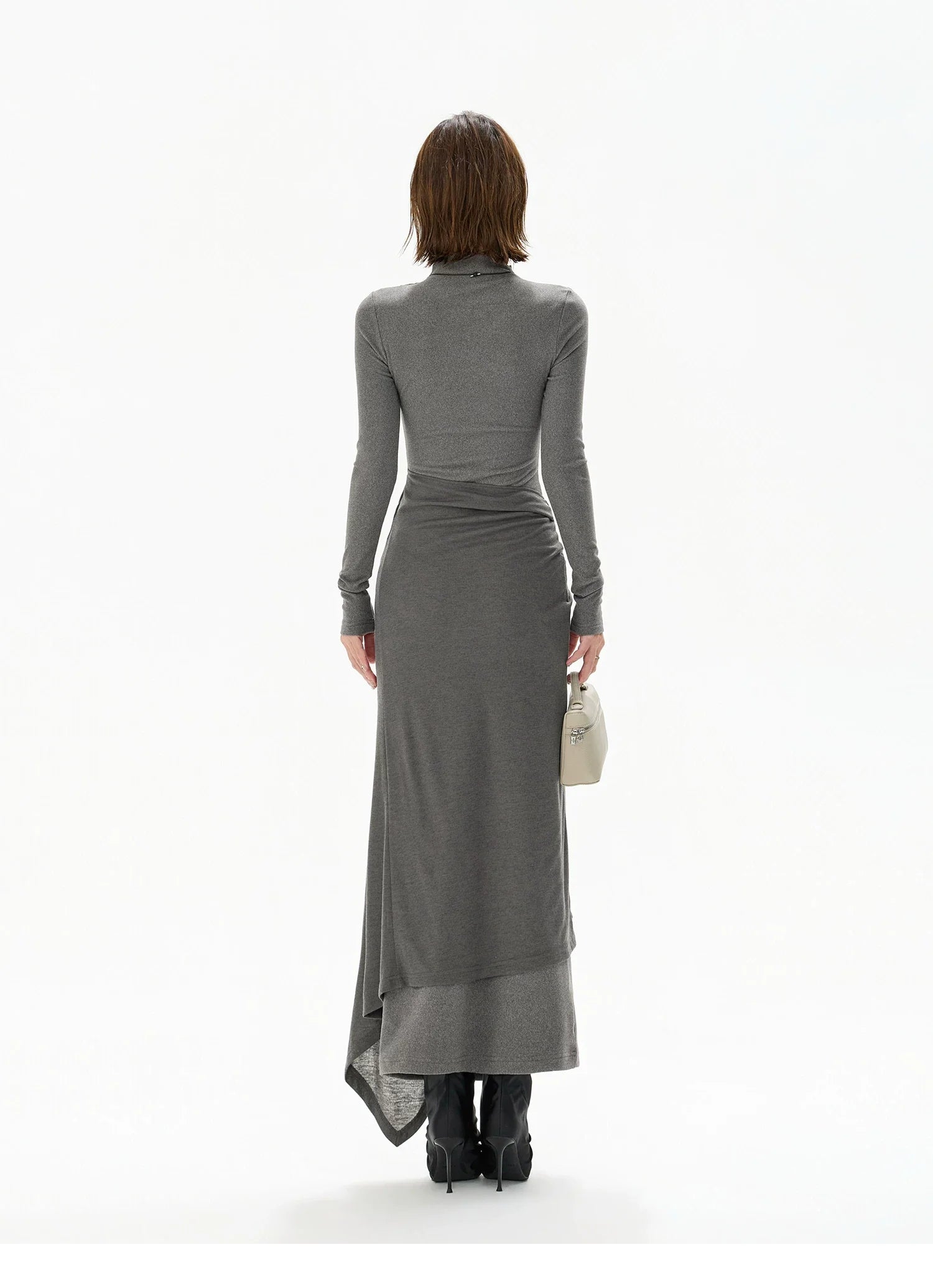 Half-High Neck Tie-Detail Knit Maxi Dress