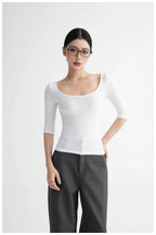 Lyocell Open-Back Fitted Mid-Sleeve T-Shirt