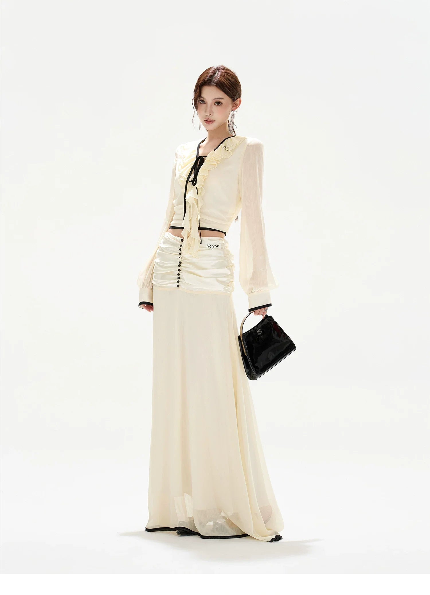 Chiffon Blouse & High-Waist Maxi Skirt Set