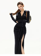 High-Slit Lace-Up Bodycon Maxi Dress