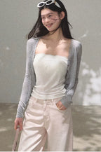 Lyocell Wool Lace-Trim Fitted Knit Cardigan