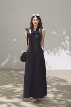 Halterneck Cotton Cinched-Waist Maxi Dress