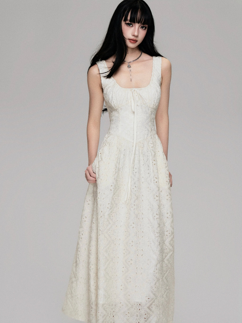 Cutout French Sleeveless Maxi Dress