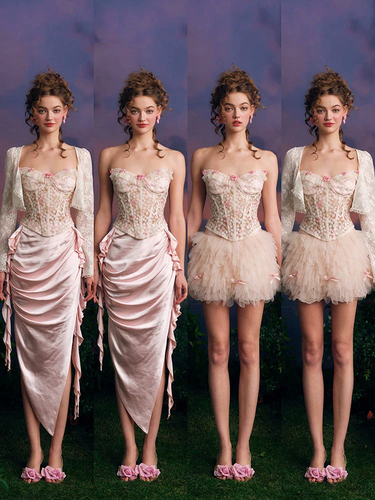 French Couture Lace Bustier & Skirt Set