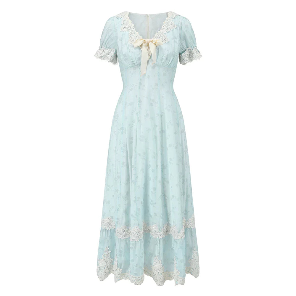 Fresh Baby Blue Lace Short-Sleeve Dress