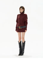 Cowl-Neck Batwing Sleeve Knit Mini Dress