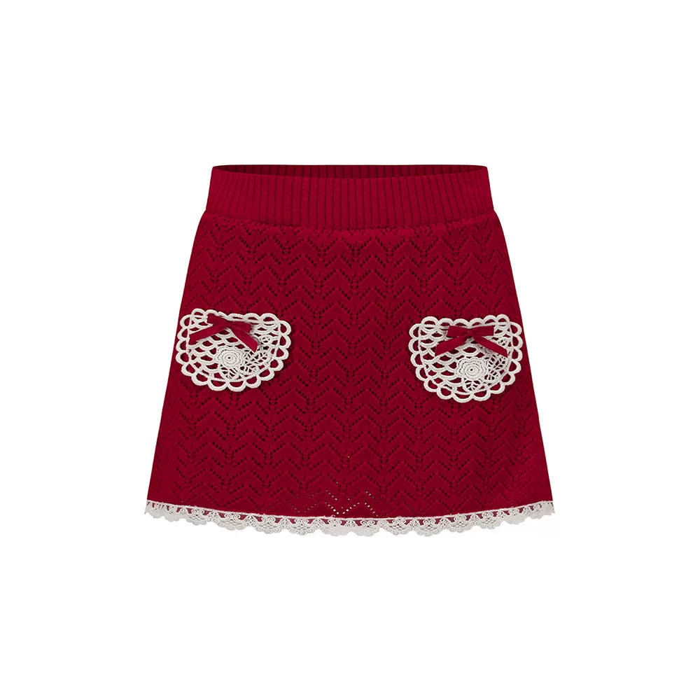 Collegiate White Mock-Neck Knit Top & Skirt Set