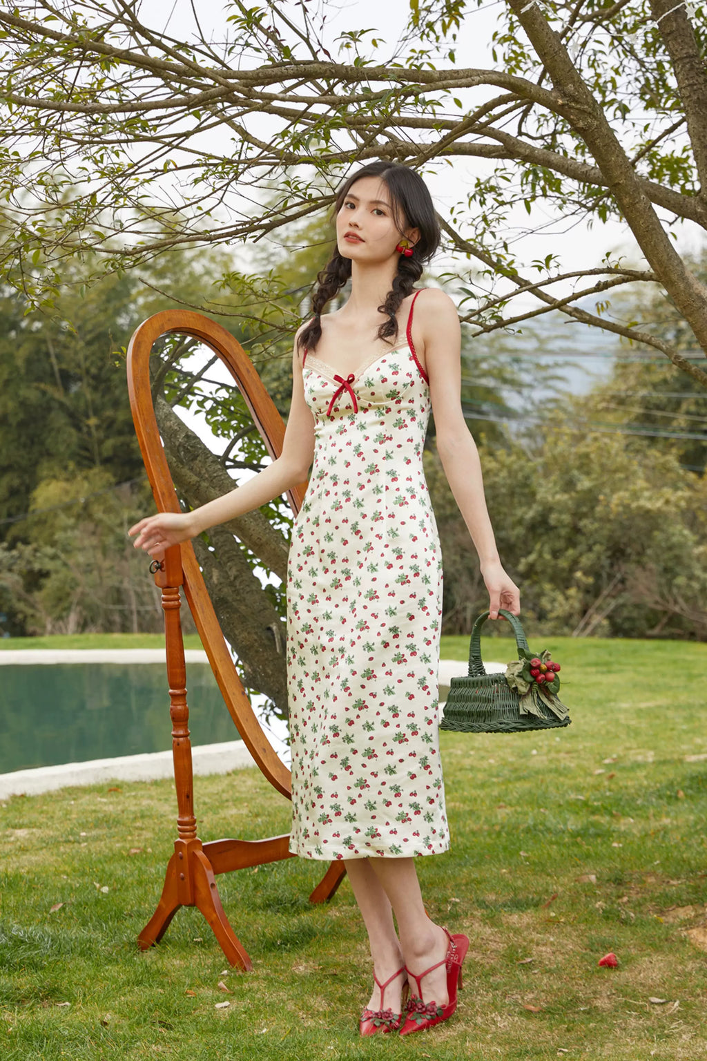 Vintage Satin Floral Slip Dress & Cardigan Set