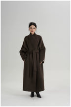 Asymmetric Button Long Wool Coat