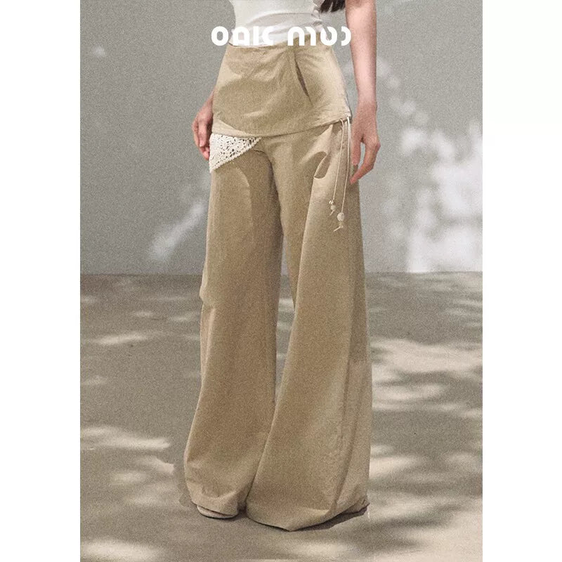Bohemian Detachable Scarf Wide-Leg Relaxed Trousers