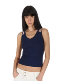 Lace Panel Slim Fit Striped Shoulder Vest Top