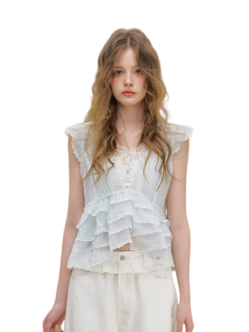 Organza Lace Ruffle Sleeveless Top
