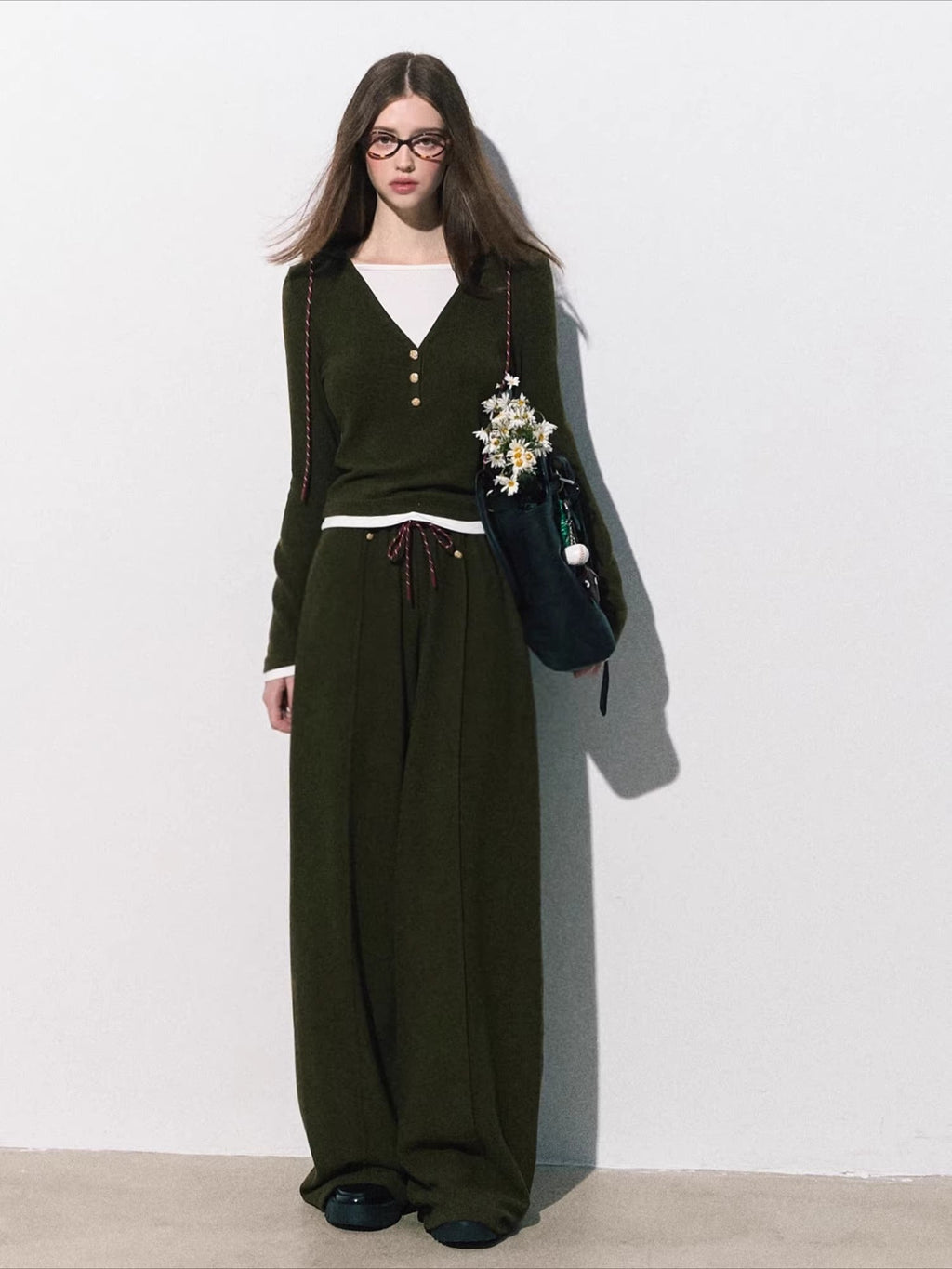 Knit Base Top & Wide-Leg Pants Set