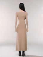 V-Neck Waist-Defining Knit Maxi Dress