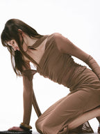 Vintage One-Shoulder Braided Ruched Maxi Dress