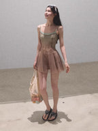 Gradient Mesh Slimming Resort Dress