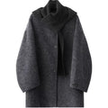 Knitted Hooded Scarf Mid-Length Wool Coat