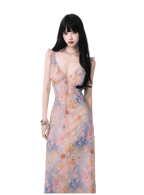 Floral V-Neck French Slip Maxi Dress