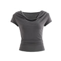 Draped Off-Shoulder Fitted Short Sleeve T-Shirt