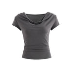 Draped Off-Shoulder Fitted Short Sleeve T-Shirt
