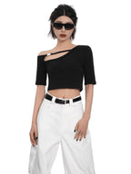 Asymmetric One-Shoulder Cropped Stretch T-Shirt