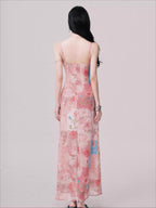 Floral V-Neck Spliced Print Slip Dress