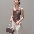 Asymmetrical Polka Dot Waist-Cinched Camisole