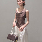 Asymmetrical Polka Dot Waist-Cinched Camisole
