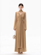 French Ribbon-Tie V-Neck Chiffon Maxi Dress