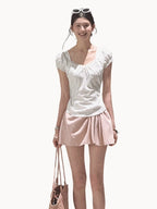 Leather Patch Lyocell–Linen A-Line Skirt