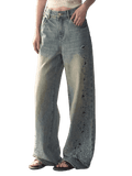 Washed Straight-Leg Wide Denim Pants