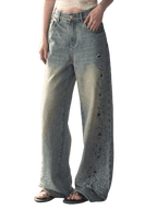 Washed Straight-Leg Wide Denim Pants