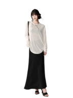 French Satin Acetate A-Line Midi Skirt