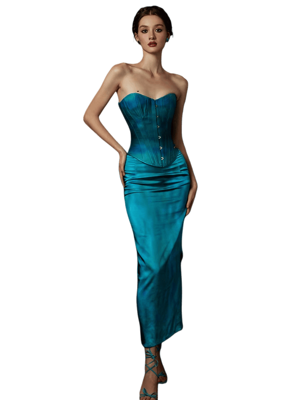French Costume-Inspired Corset & Satin Mermaid Skirt Set