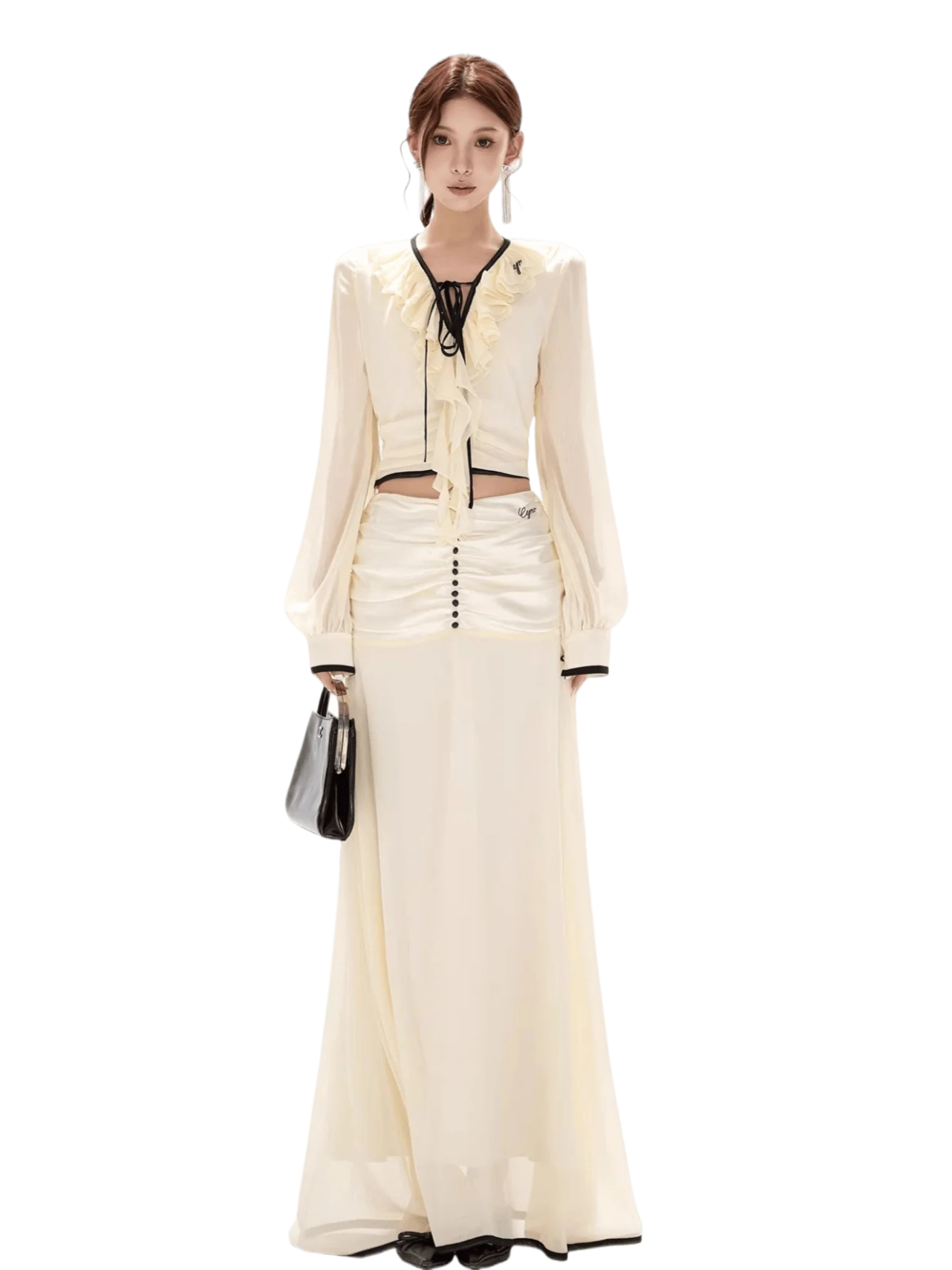 Chiffon Blouse & High-Waist Maxi Skirt Set