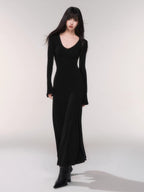 V-Neck Waist-Defining Knit Maxi Dress
