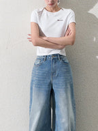 Cotton Silver-Splatter Wide-Leg Jeans