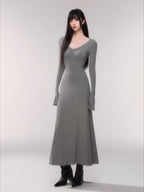 V-Neck Waist-Defining Knit Maxi Dress
