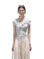 Gentle Melt Lyocell Beaded V-Neck T-Shirt