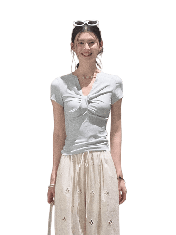 Gentle Melt Lyocell Beaded V-Neck T-Shirt