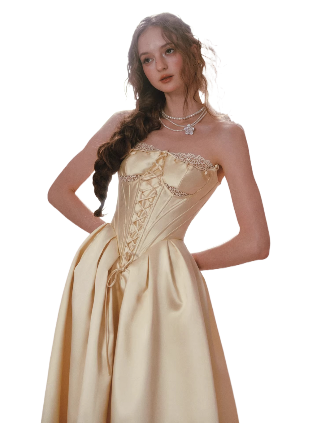 French Satin Lace Corset Princess Dress