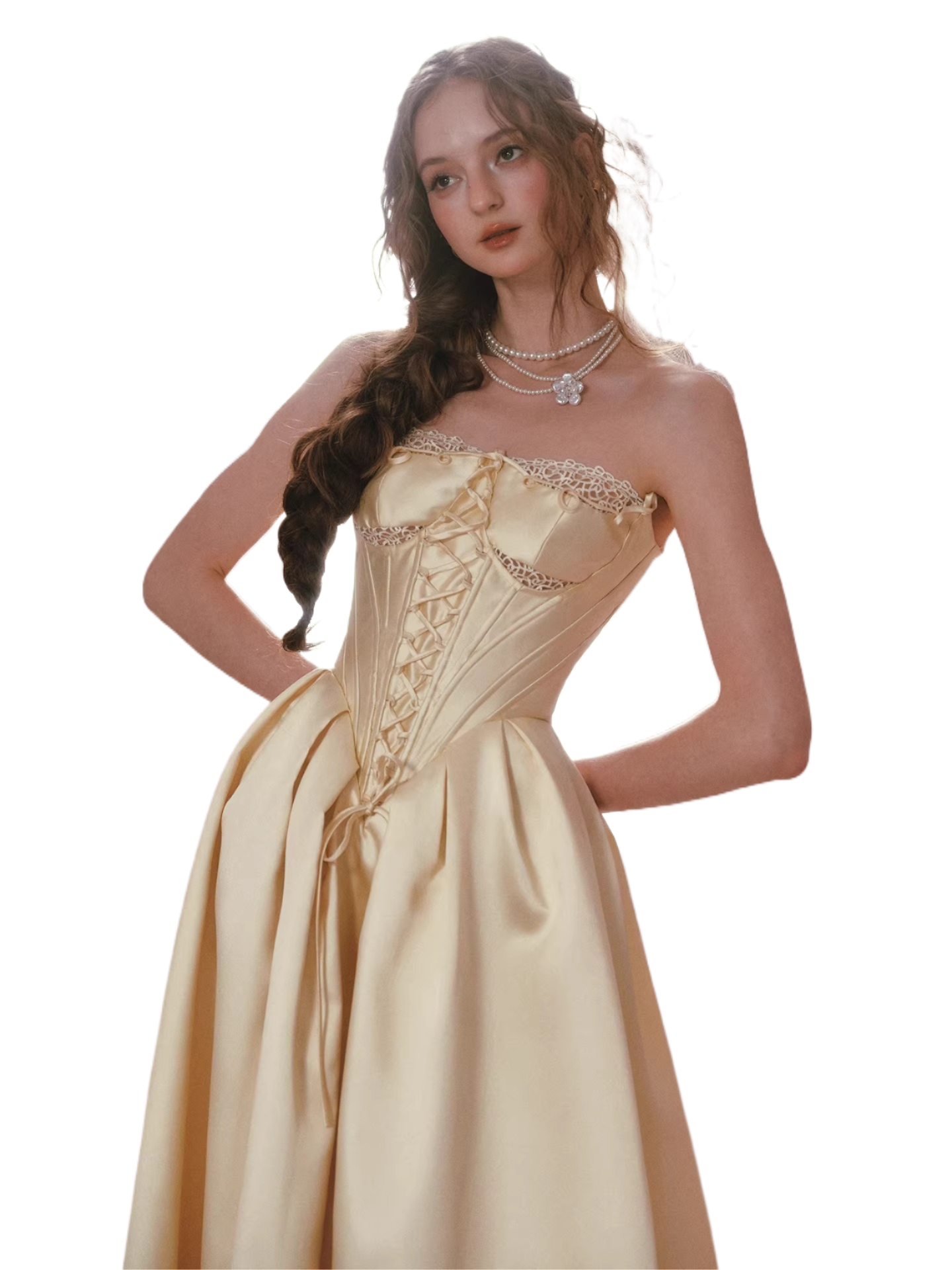 French Satin Lace Corset Princess Dress