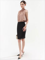 Sleeveless Drape Top & High-Waist Straight Midi Skirt Set